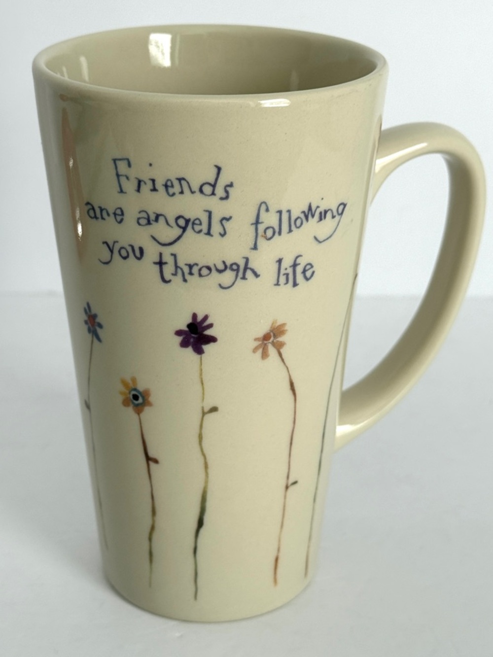 Natural Life "Friends are Angels" Tall Ceramic Mug Robbin Rawlings Flowers